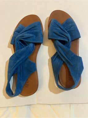 Derek Lam 10 Crosby Womens Twist Strap Suede Flats Sandals Blue Size 8.5 Leather